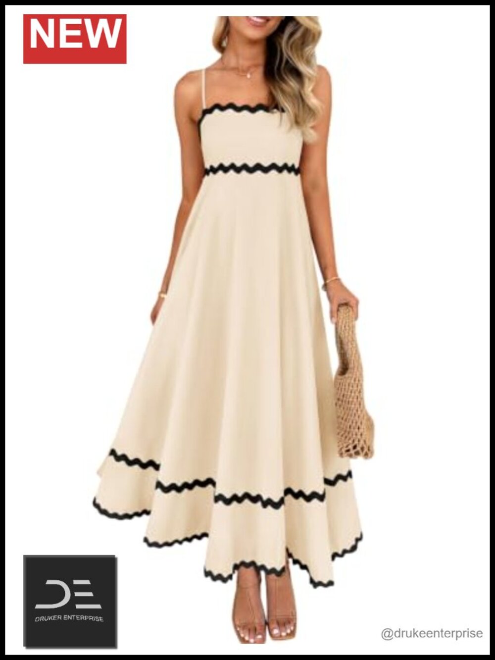 Women's Spaghetti Strap Smocked Backless Midi Dress Summer Beach Sundress